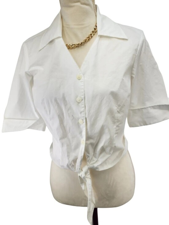 Rafaella Tops - Rafaella Vintage 90s Tie Front Poplin Blouse White 6